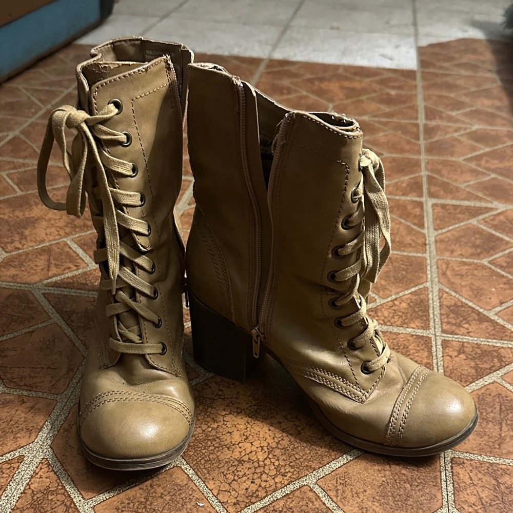 Tan Lace-Up Ankle Boots